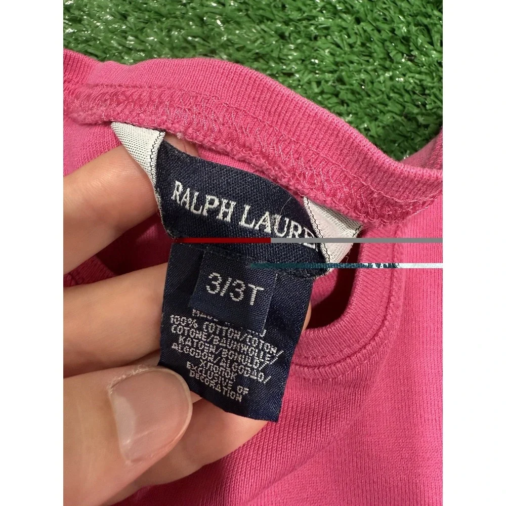 Ralph Lauren Baby Girls Big Pony Longsleeve T-Shirt Pink Size 3T Toddler Vintage